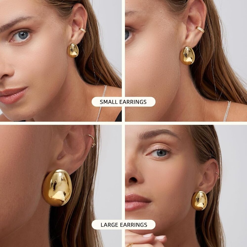 Elegant 14K Gold Plated Chunky Earrings Set - 2 Pairs for Stylish Women - Picture 2 of 8